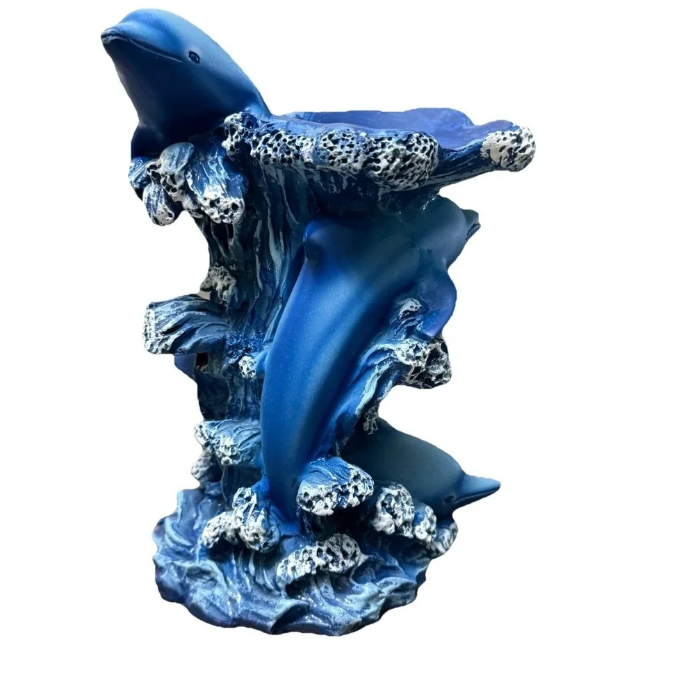 Blue Dolphin 3D Figurine Porpoise Riding the Waves 1999 Trinket Candle Holder